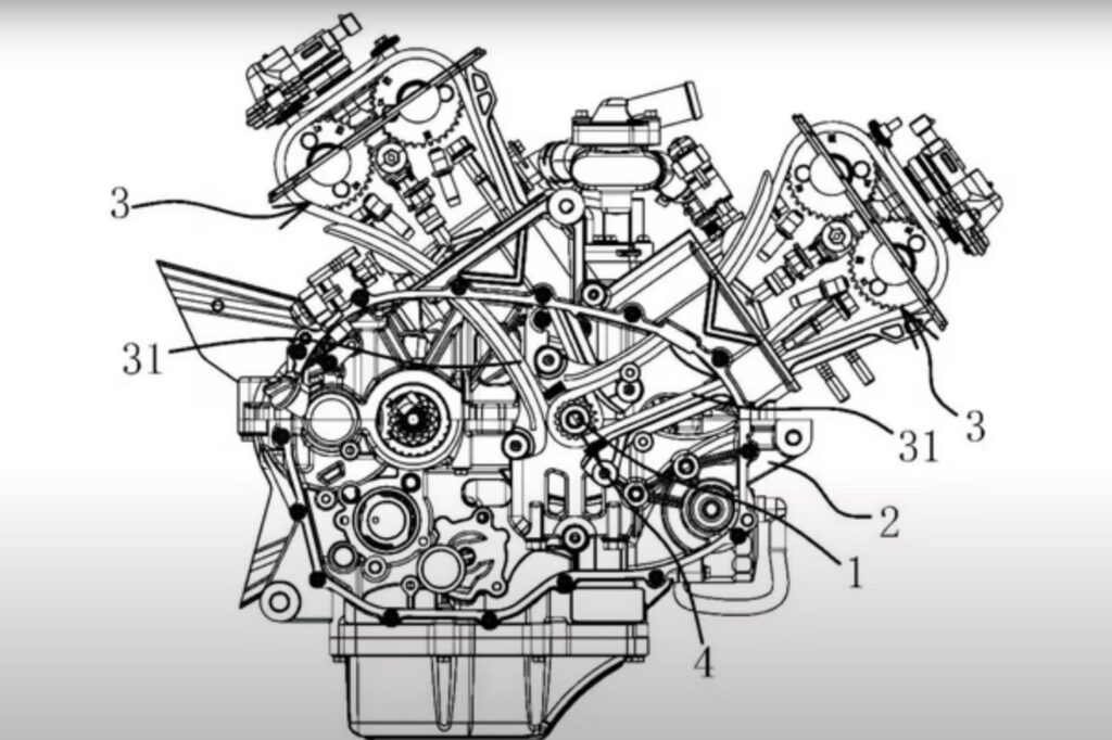 V4-Motor von Qianjiang beziehungsweise QJMotor in der Patentanmeldung